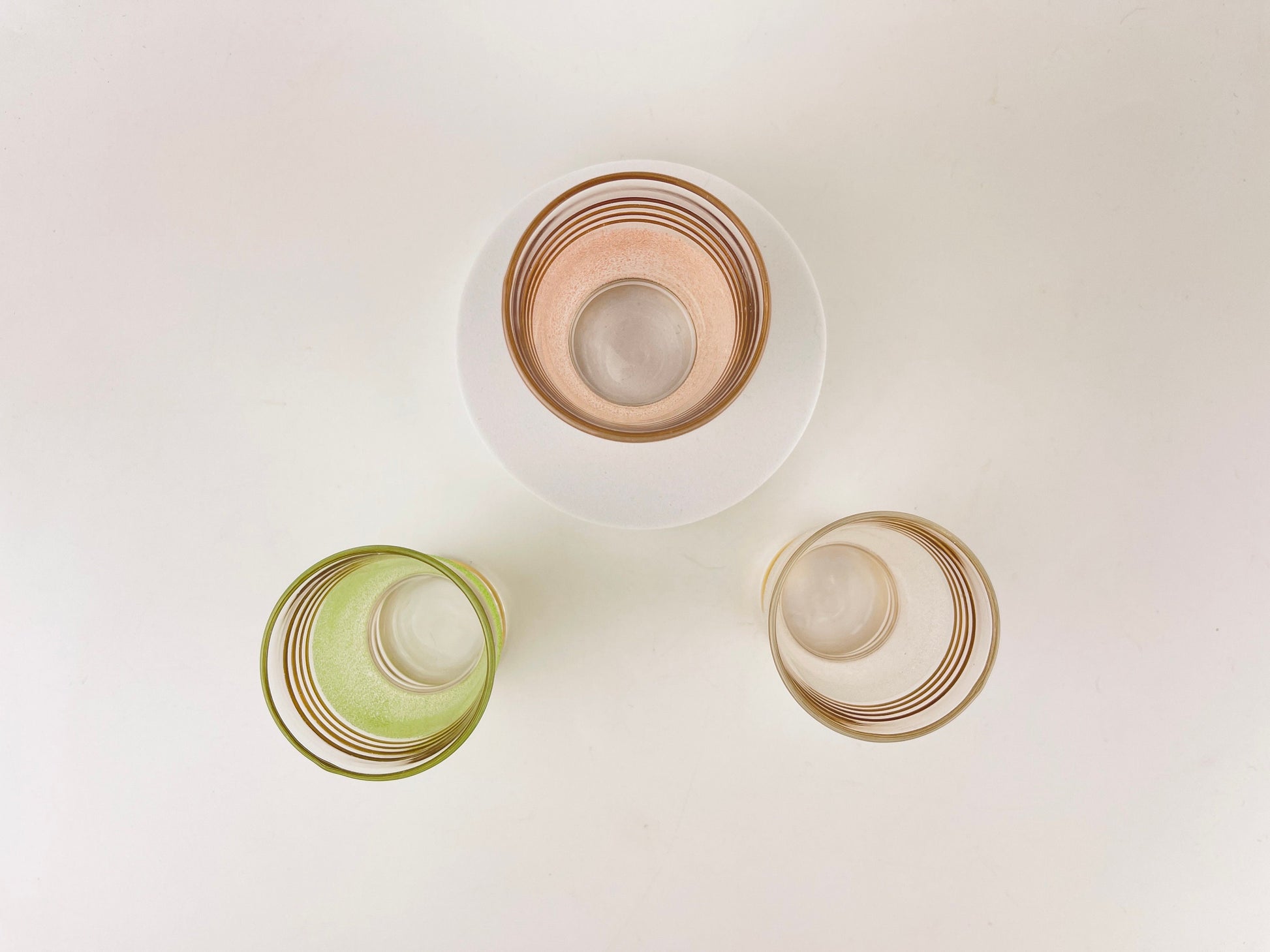 Product image for 'vintage gold striped sugar coated drinking shot glasses set of three 3 pink green white' (view adda01)