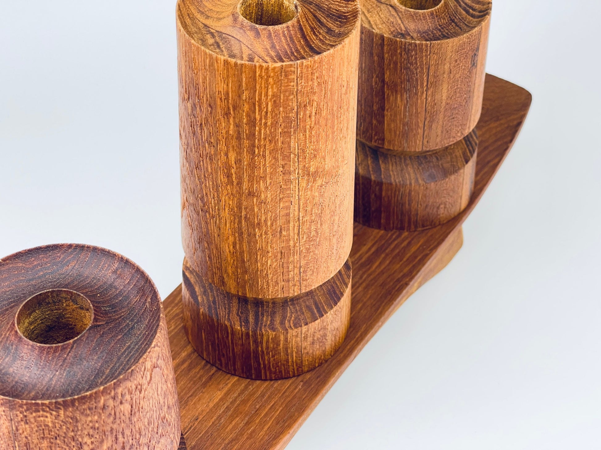 Product image for 'vintage mcm wooden candle holder centrepiece set of three 3 made in canada by north saskatchewan indians la ronge industry' (view 9702d7)