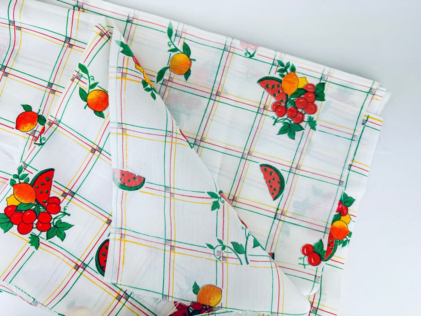 Tissu à carreaux vintage à motif de fruits - 122 x 122 cm - Matériel de pique-nique