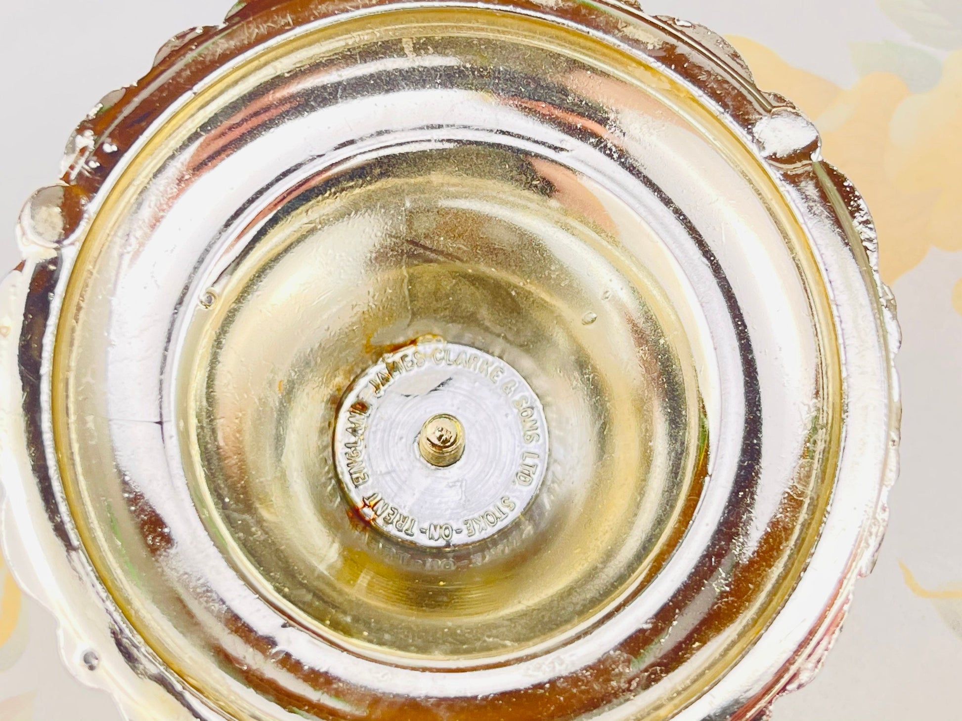Product image for 'vintage ruffled glass yellow rose floral pedestal bowl james clarke sons england stoke on trent' (view f88372)