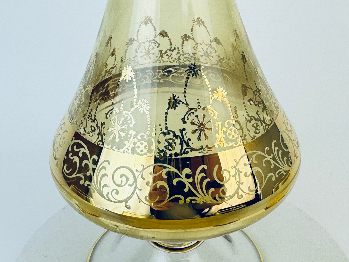 Product image for 'vintage amber gold crystal drink ware barware set decanter four 4 aperitif swirl pedestal glasses barware gift' (view c49e82)