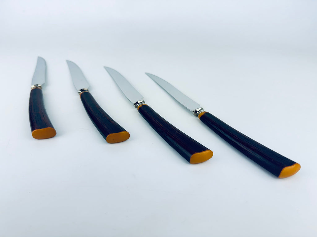 Product image for 'vintage glo hill serrated stainless steel faux wood knife set set of four 4 made in canada' (view 8968c8)