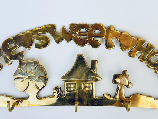 Product image for 'vintage brass home sweet home wall hooks coat key holder wall mounted cottage scene' (view 6900ac)