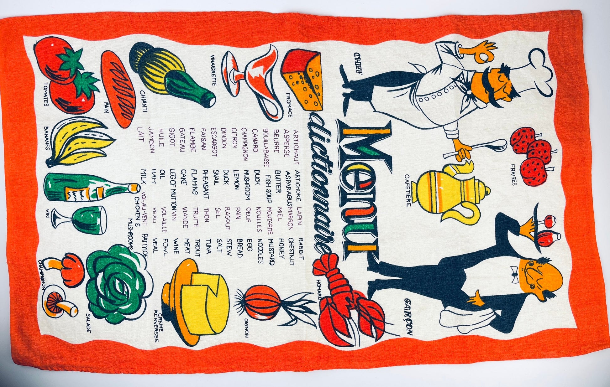 Product image for 'vintage menu dictionnaire linen tea towel statement towel en francais sold separately' (view 1e2f71)