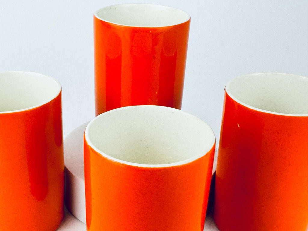 Product image for 'vintage holt howard 1962 hand painted bright orange ceramic cup made in japan set of four 4' (view 6403d1)