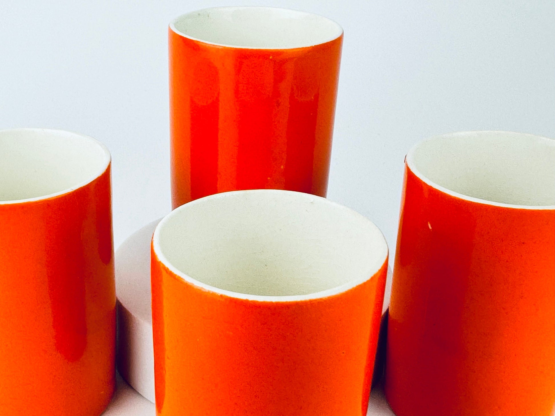 Product image for 'vintage holt howard 1962 hand painted bright orange ceramic cup made in japan set of four 4' (view 6403d1)