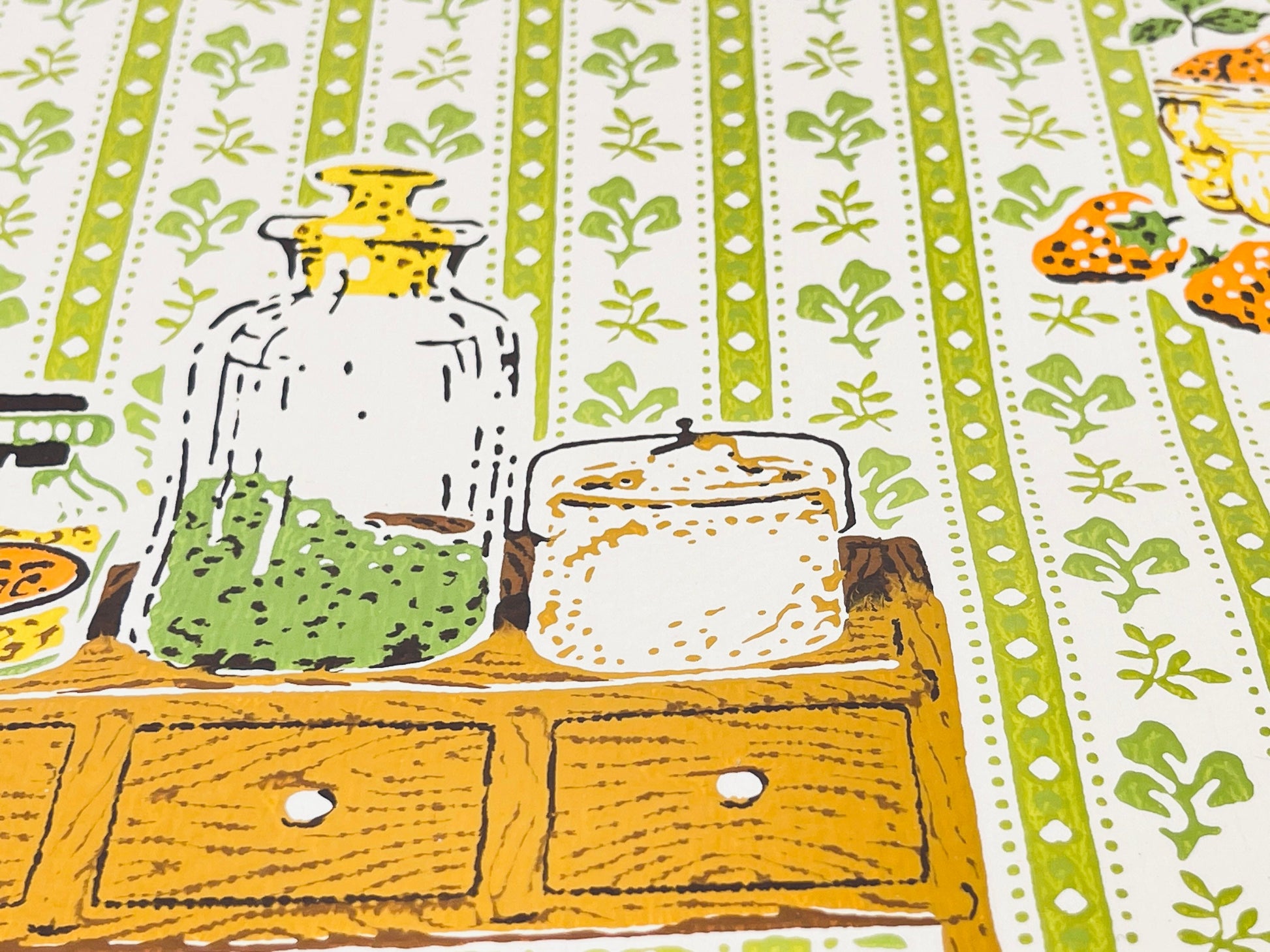 Product image for 'vintage beige green kitchy kitchen wallpaper lightly textured vintage craft project paper upcycle material' (view e88103)