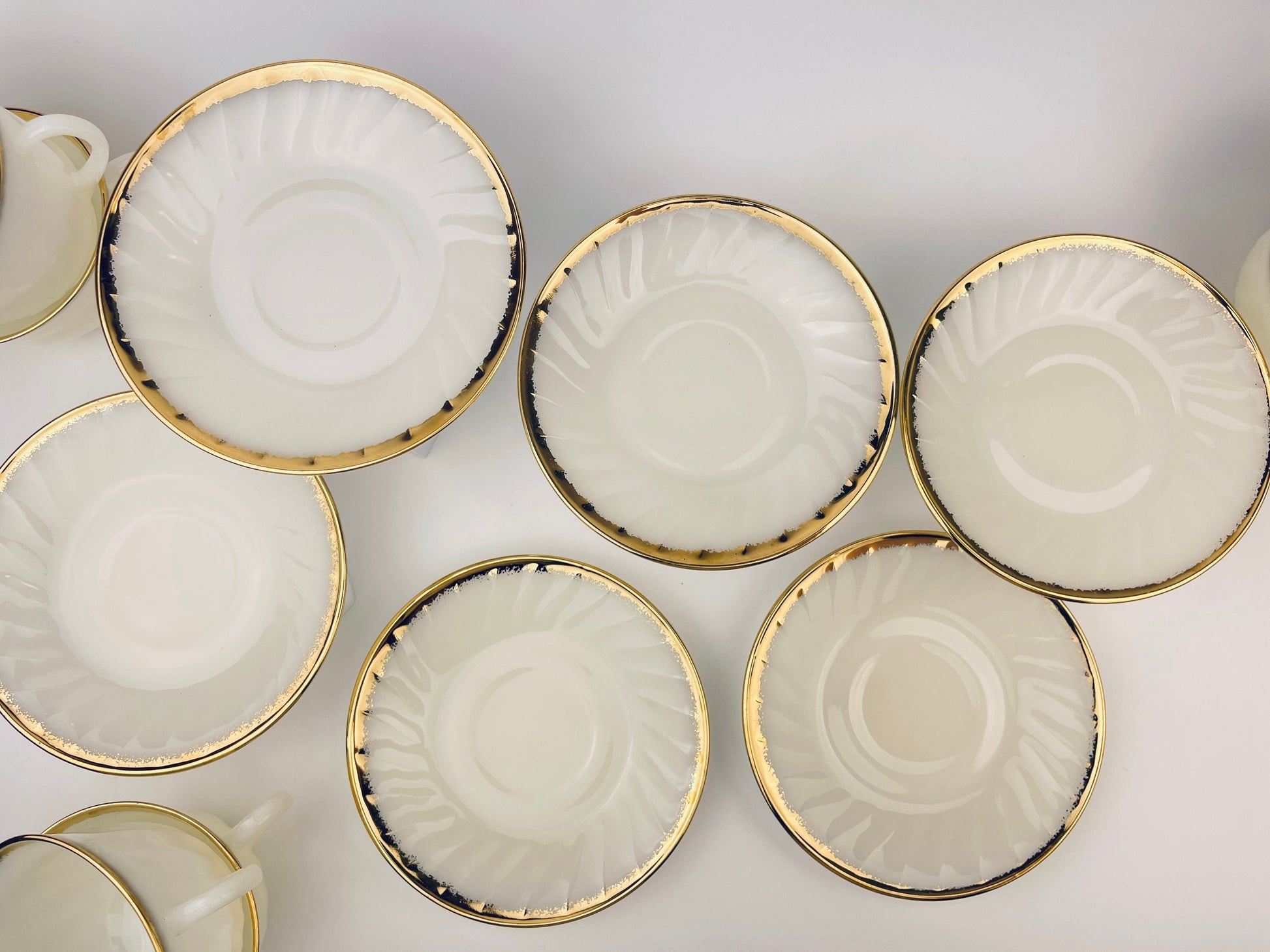 Product image for 'vintage fire king white gold gilt trim milk glass tea cup saucer replacement made in usa' (view 086a5d)