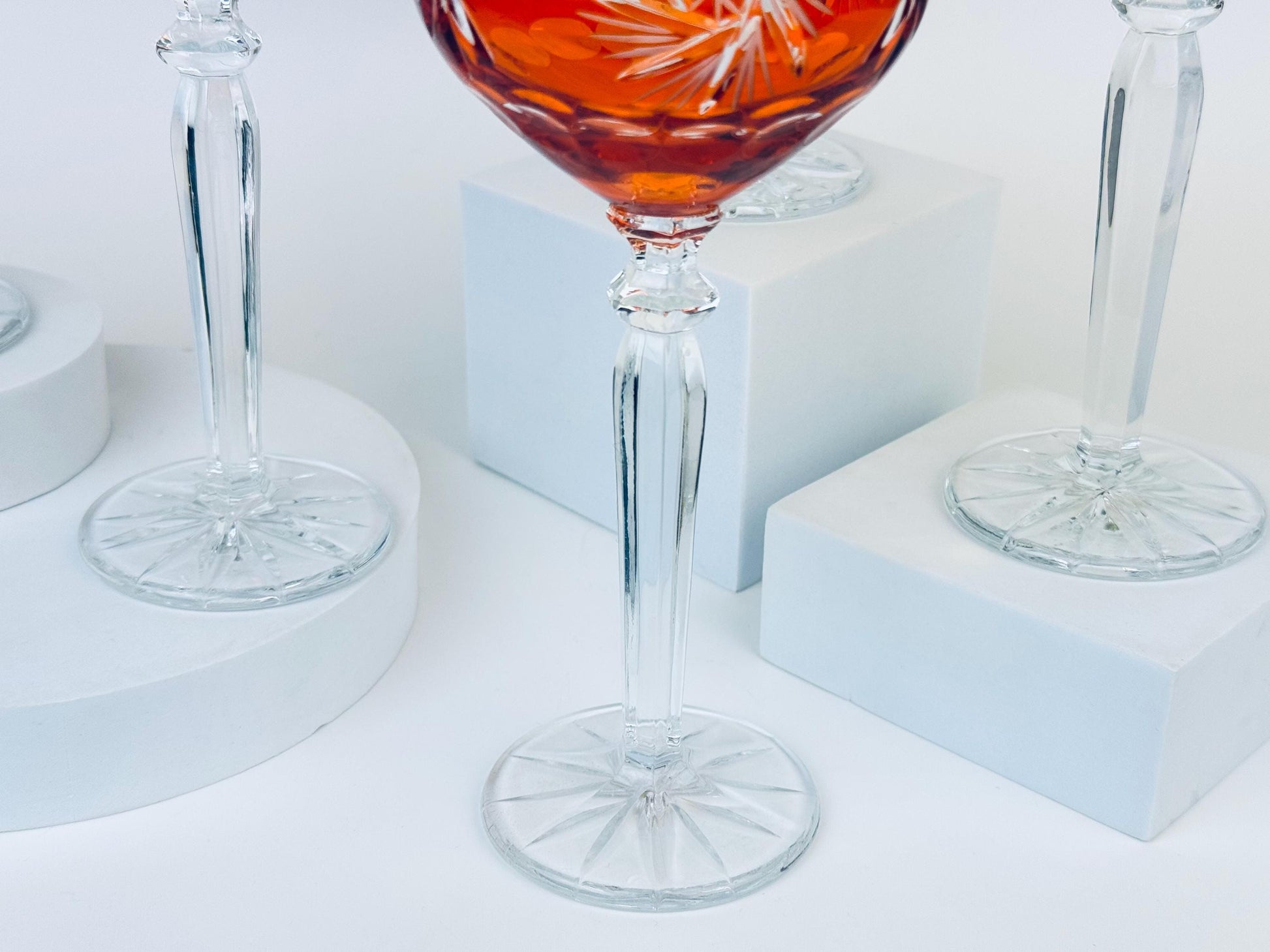 Product image for 'vintage cut to clear stemmed crystal wine glasses multi coloured sold separately' (view 69b659)