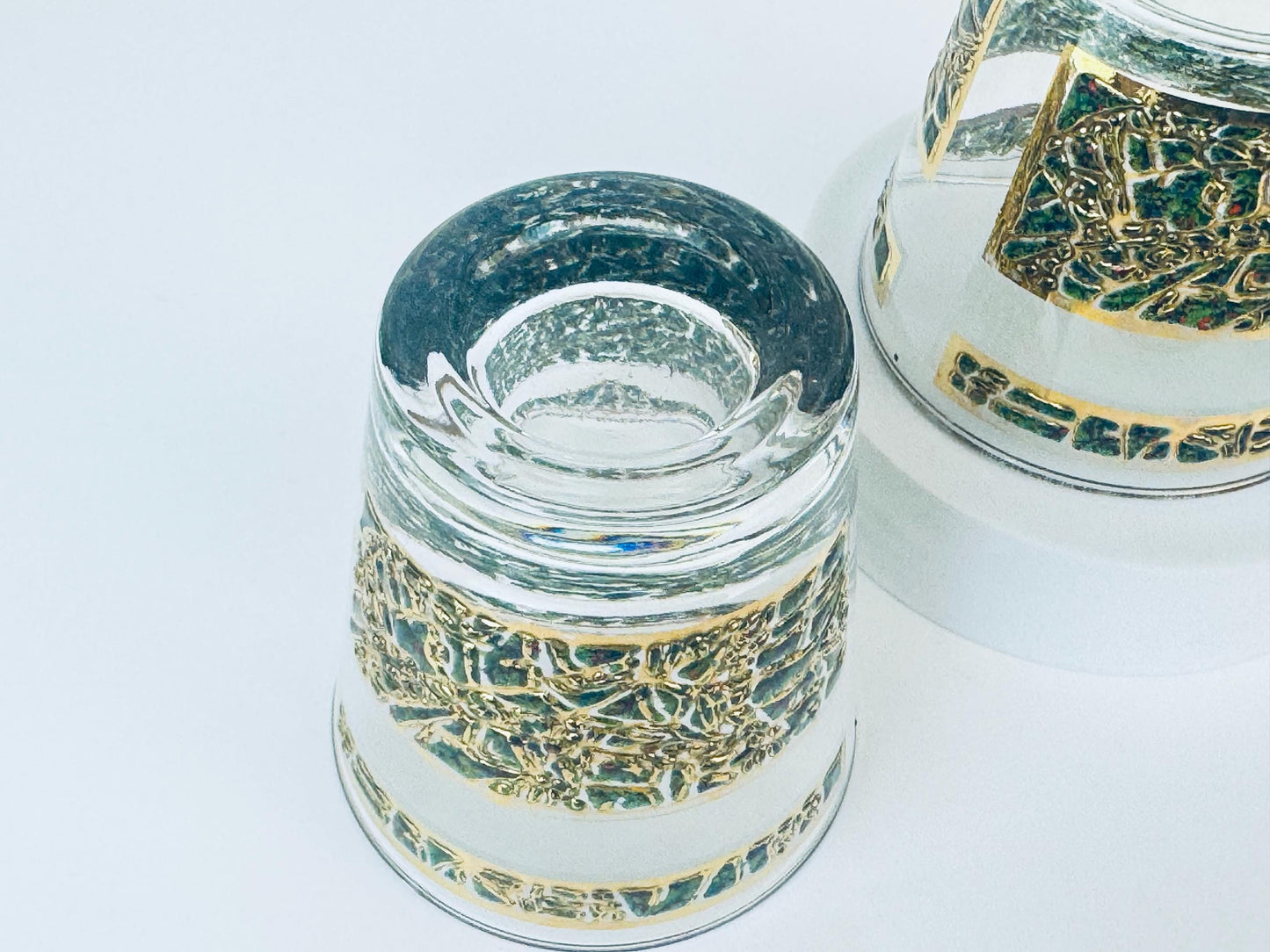 Product image for 'vintage gold green pattern lowball whiskey glasses dominion glass company set of two 2' (view 9b5127)