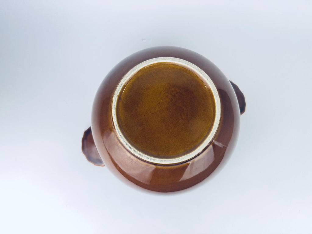 Product image for 'vintage bobby flay cognac brown scalloped handled ceramic glazed bowl made in portugal' (view 29d176)