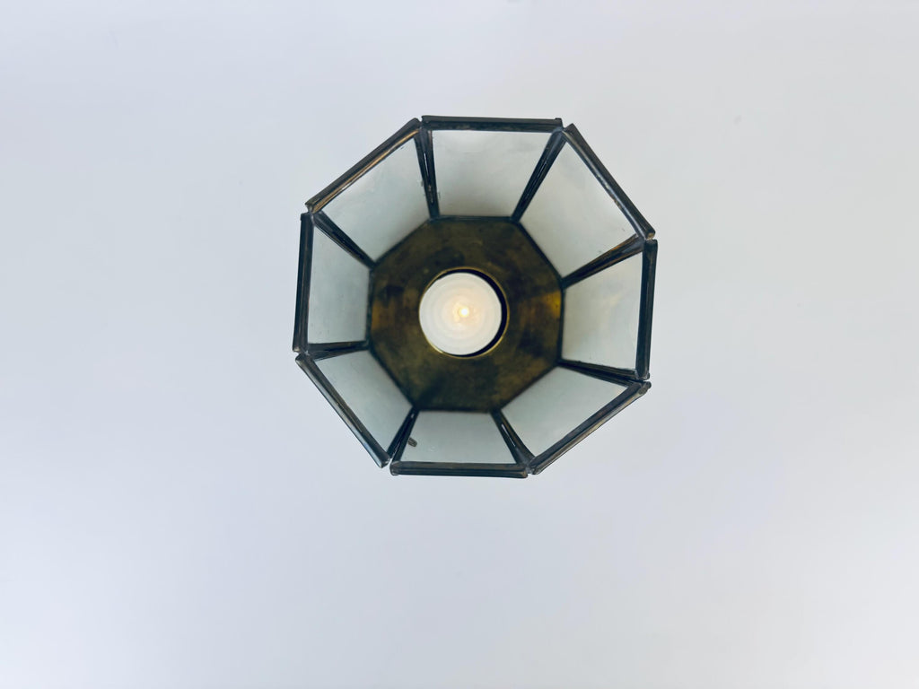 Product image for 'vintage brass glass double door display curio candleholder attractive aged brass patina' (view d9a6aa)