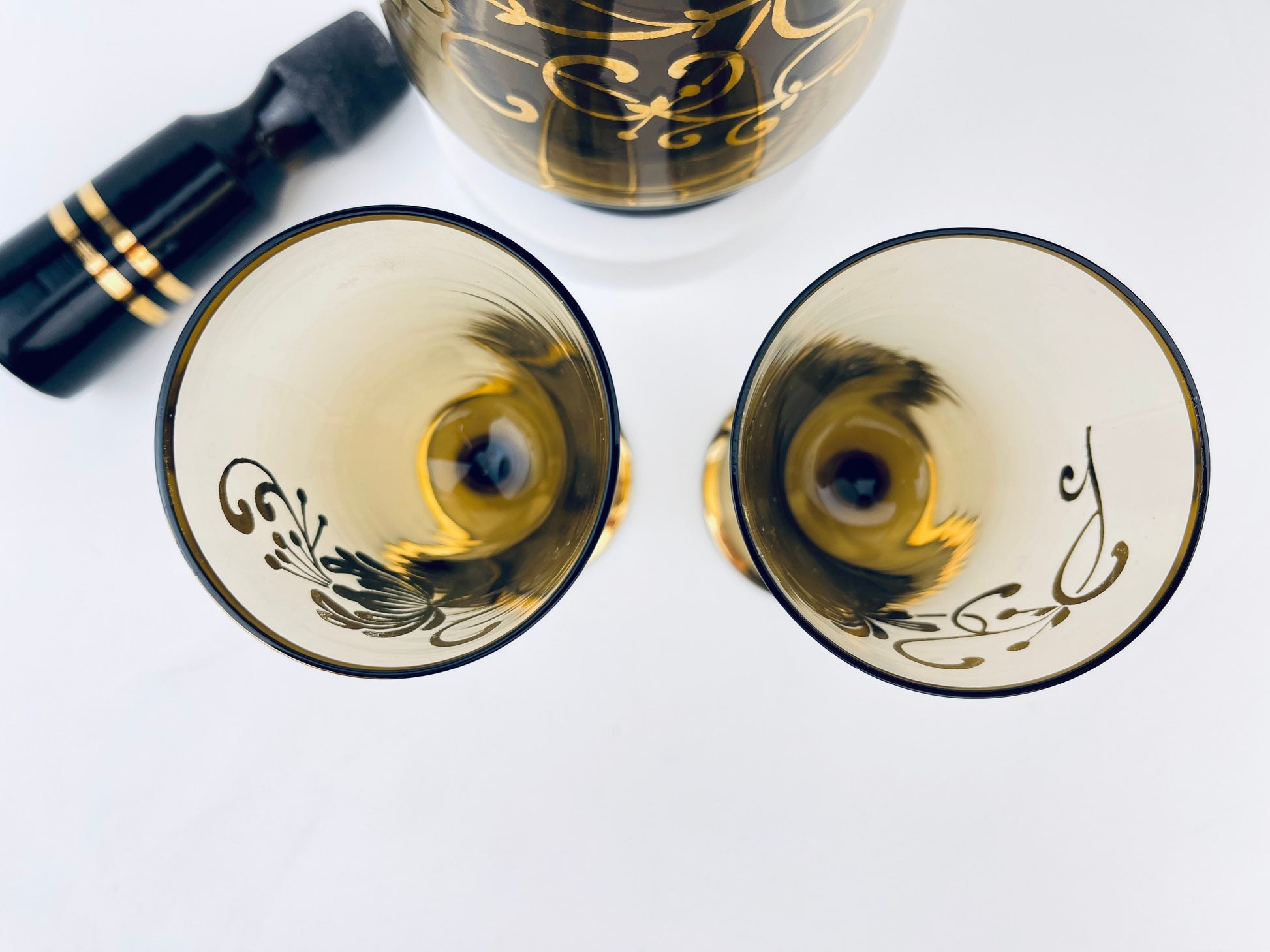 Product image for 'vintage bohemia crystal black gold floral decanter set mid century elegance' (view 794857)