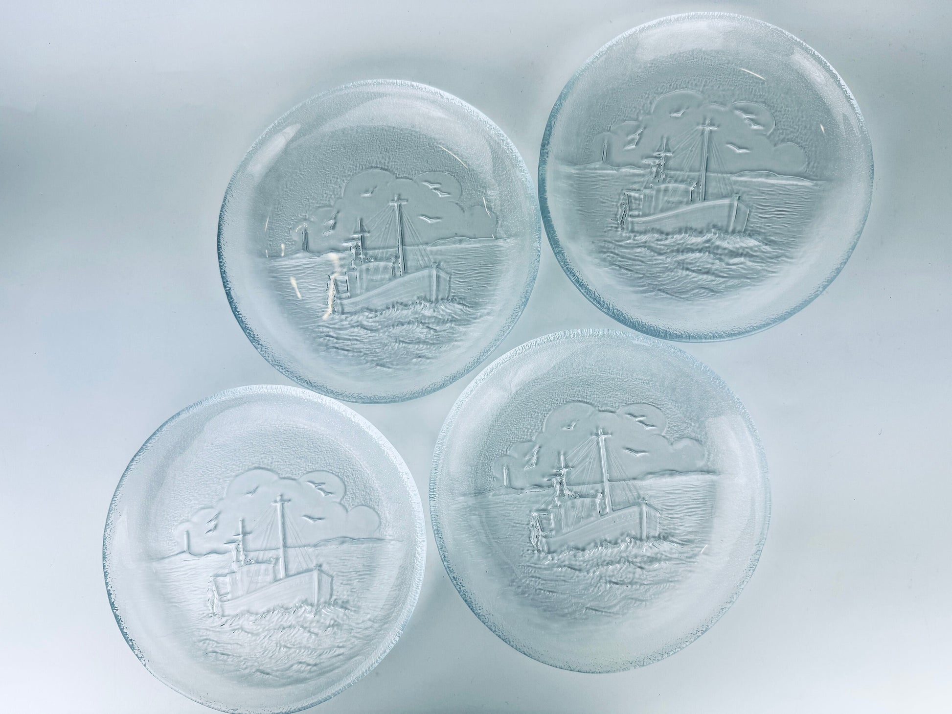Product image for 'vintage nybro paul isling fishing boat art glass plates scandinavian design set of four 4' (view 7e195c)