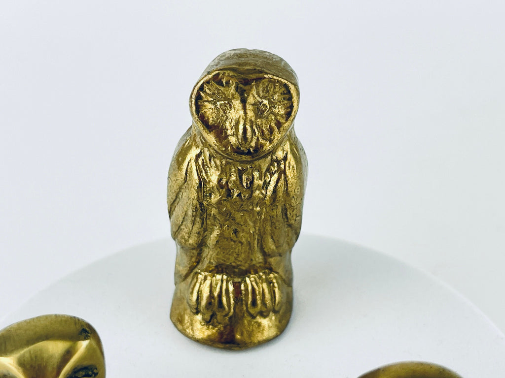 Product image for 'vintage small solid brass owl tabletop figurines attractive aged metal patina sold separately made in canada' (view 900615)