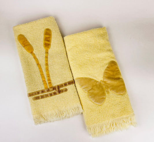 Product image for 'vintage yellow fringe hand towels set of two 2 all cotton made in usa' (view 2c68b9)