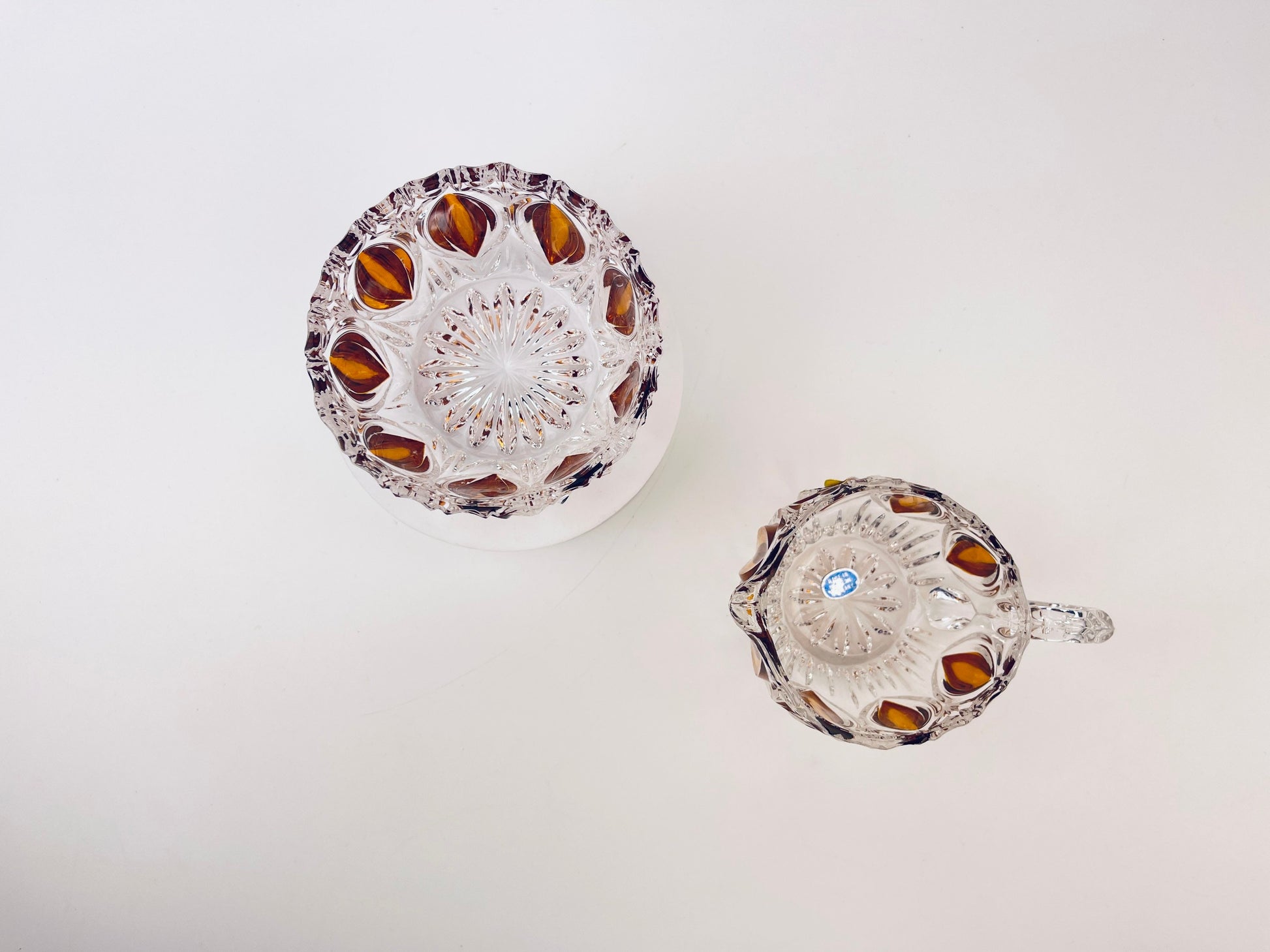 Product image for 'vintage cut crystal glass amber cream sugar bowl oval pattern made in western germany new old stock' (view 5b7d35)