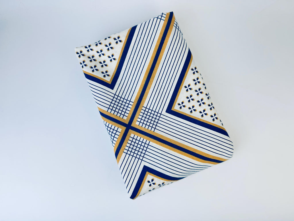 Product image for 'vintage blue yellow white striped fabric material 50 x 78' (view b08759)