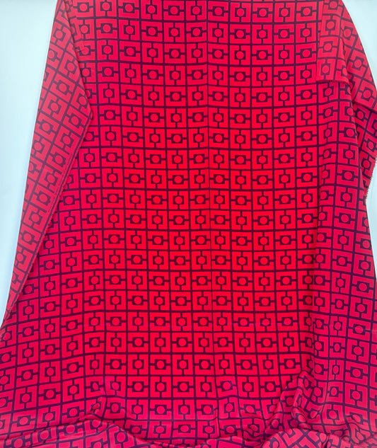 Product image for 'vintage francesca koshibo printed lava red black abstract geometric silky polyester fabric 1970s material' (view ff907e)