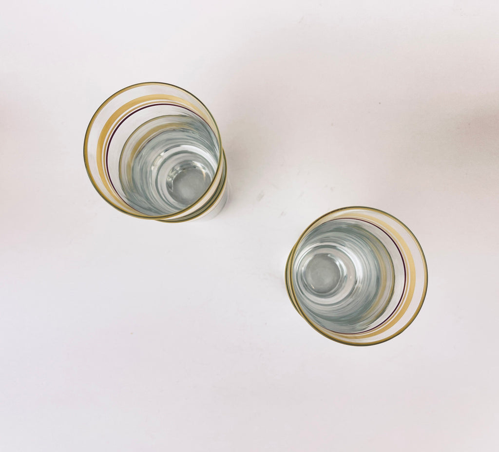 Product image for 'vintage beige brown striped water glasses set of four 4' (view b1354c)