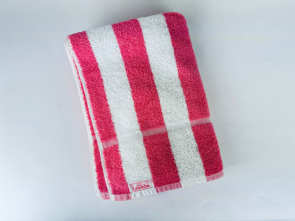 Product image for 'vintage cannon pink white striped bath towel made in usa' (view 58978d)