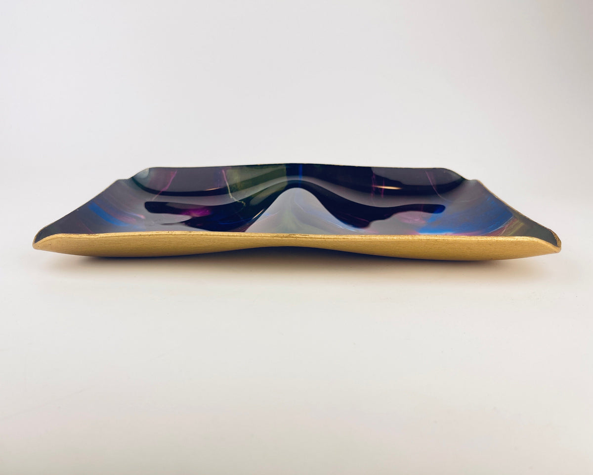 Product image for 'vintage mcm seetusee glassware by mayfair curvy decorative glass gold painted leather backed decorative tray made in canada' (view 920d6f)