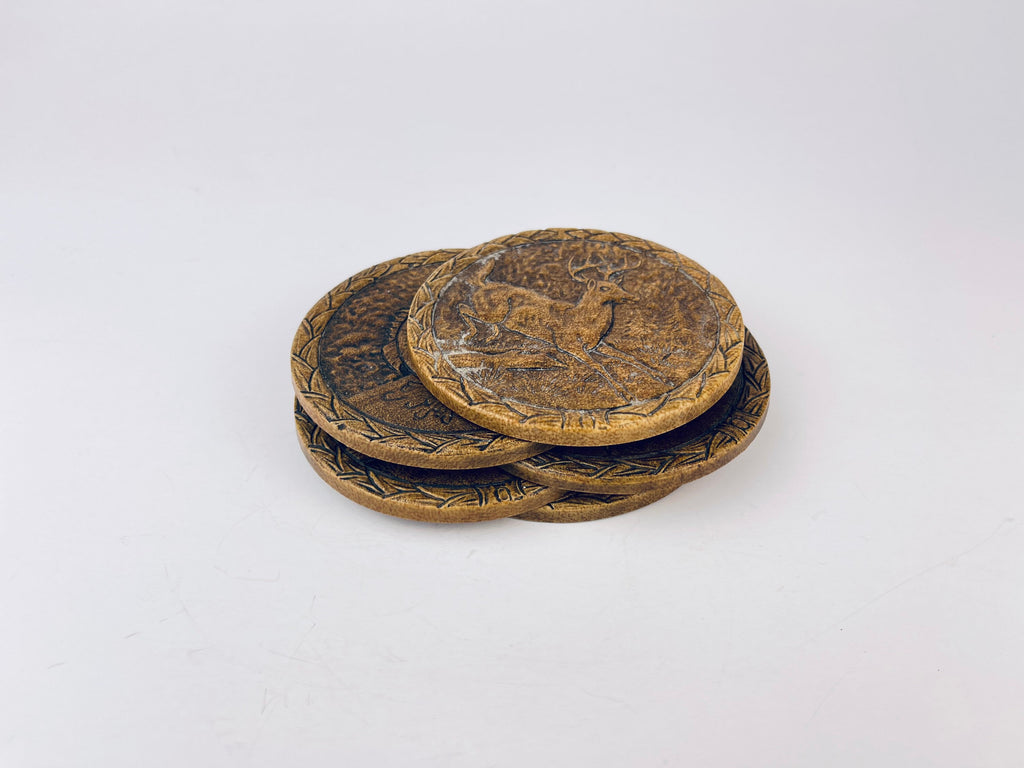 Product image for 'vintage faux wood outdoorsman coaster set set of five 5 pheasant deer fish' (view 8437bd)