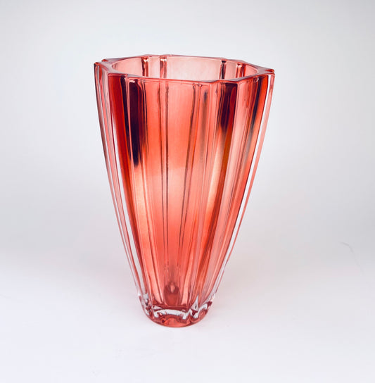 Product image for 'vintage cranberry red heavy glass vase ridged line exterior' (view 2c39e5)