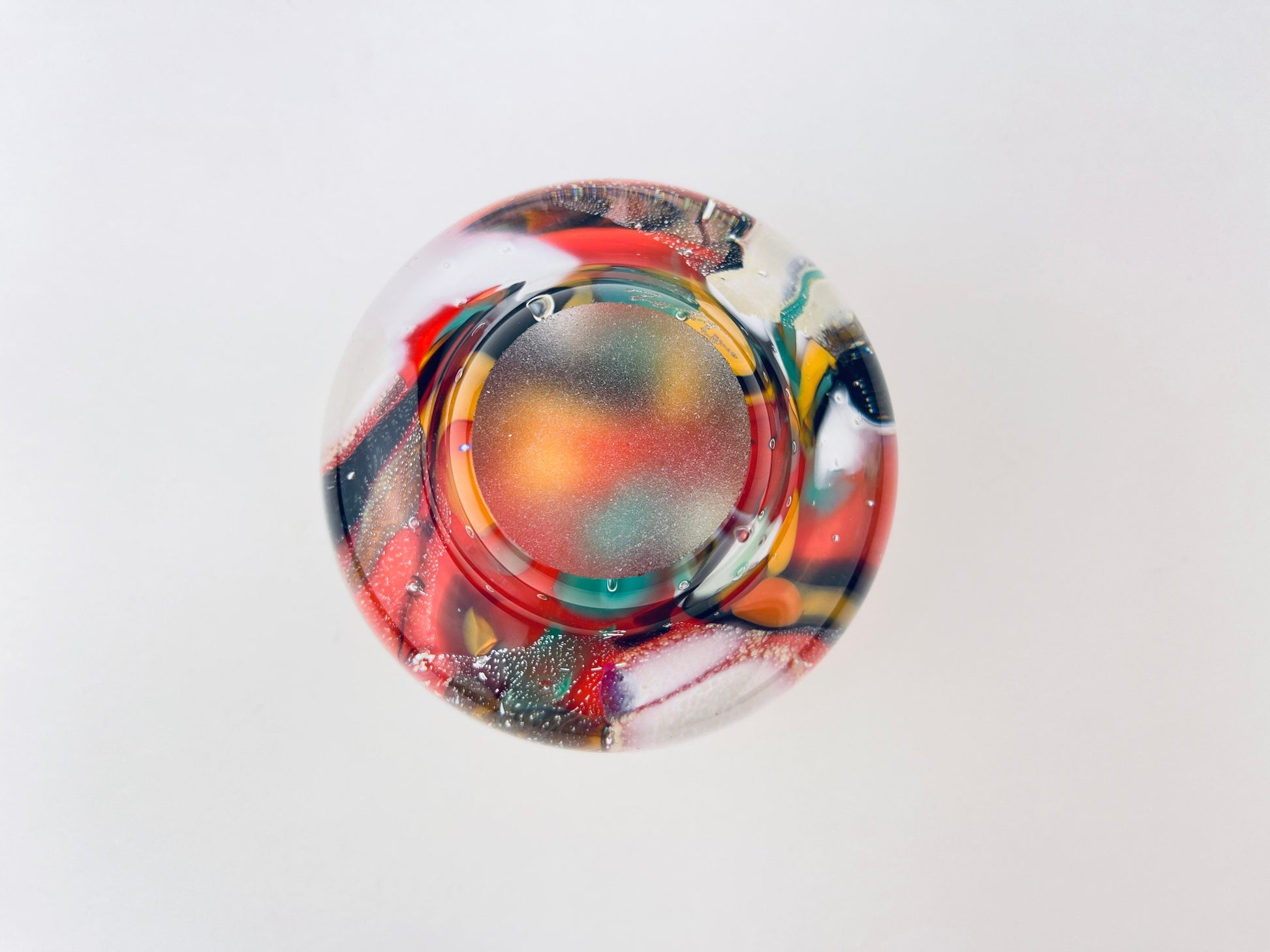 Product image for 'vintage raymond zotto round handblown art glass vase controlled bubbles heavy bottom zotto signed' (view da9a26)