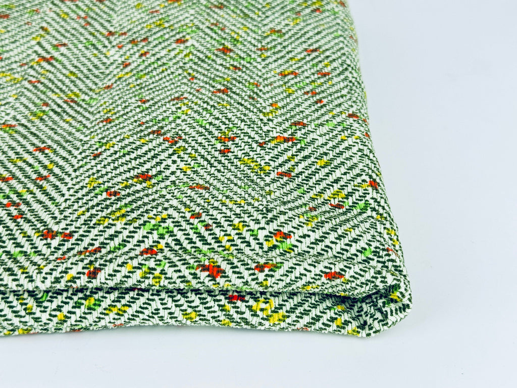 Product image for 'vintage 1970s green beige herringbone dot polyester fabric 40 x 83' (view 920b9f)