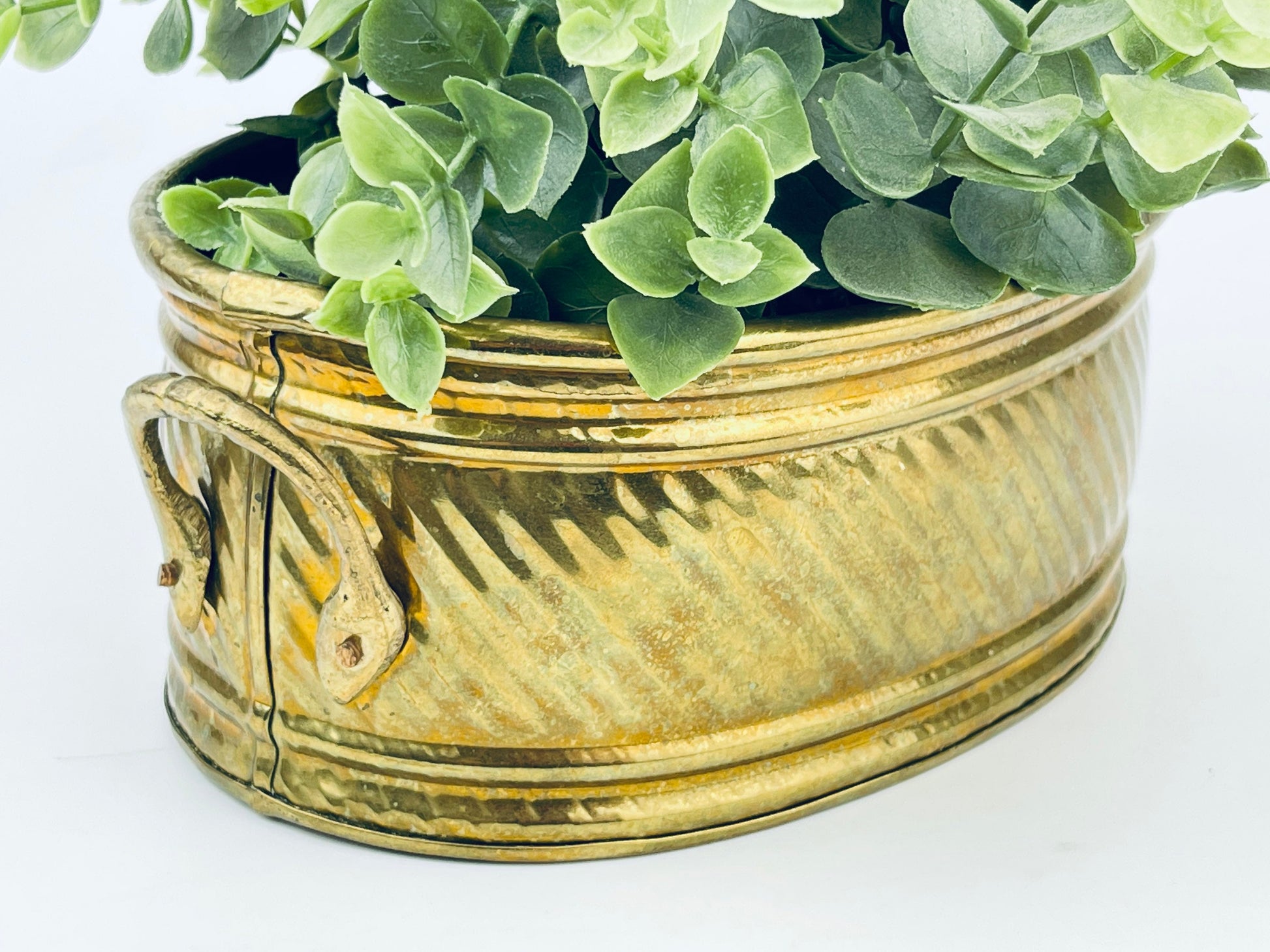 Product image for 'vintage handled brass oval indoor planter attractive aged metal patina' (view 0a87a8)