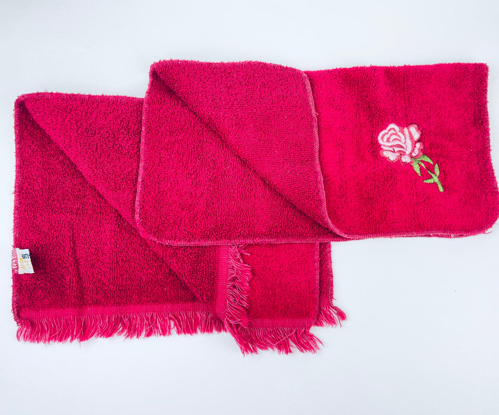 Product image for 'vintage sears bathmates hand face towel embroidered maroon floral set of two 2 cotton polyester blend made in canada' (view 3e8f4d)