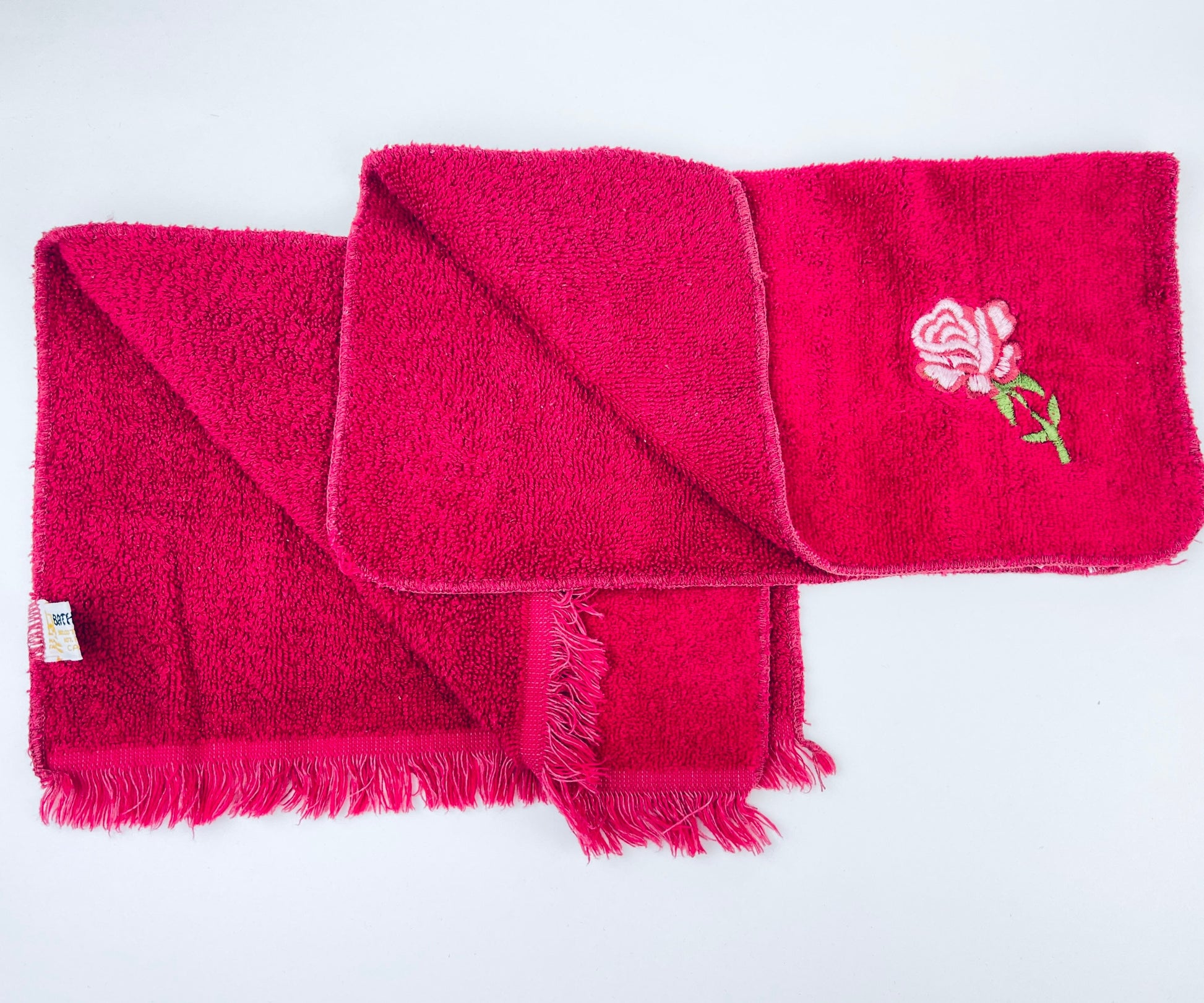 Product image for 'vintage sears bathmates hand face towel embroidered maroon floral set of two 2 cotton polyester blend made in canada' (view 3e8f4d)