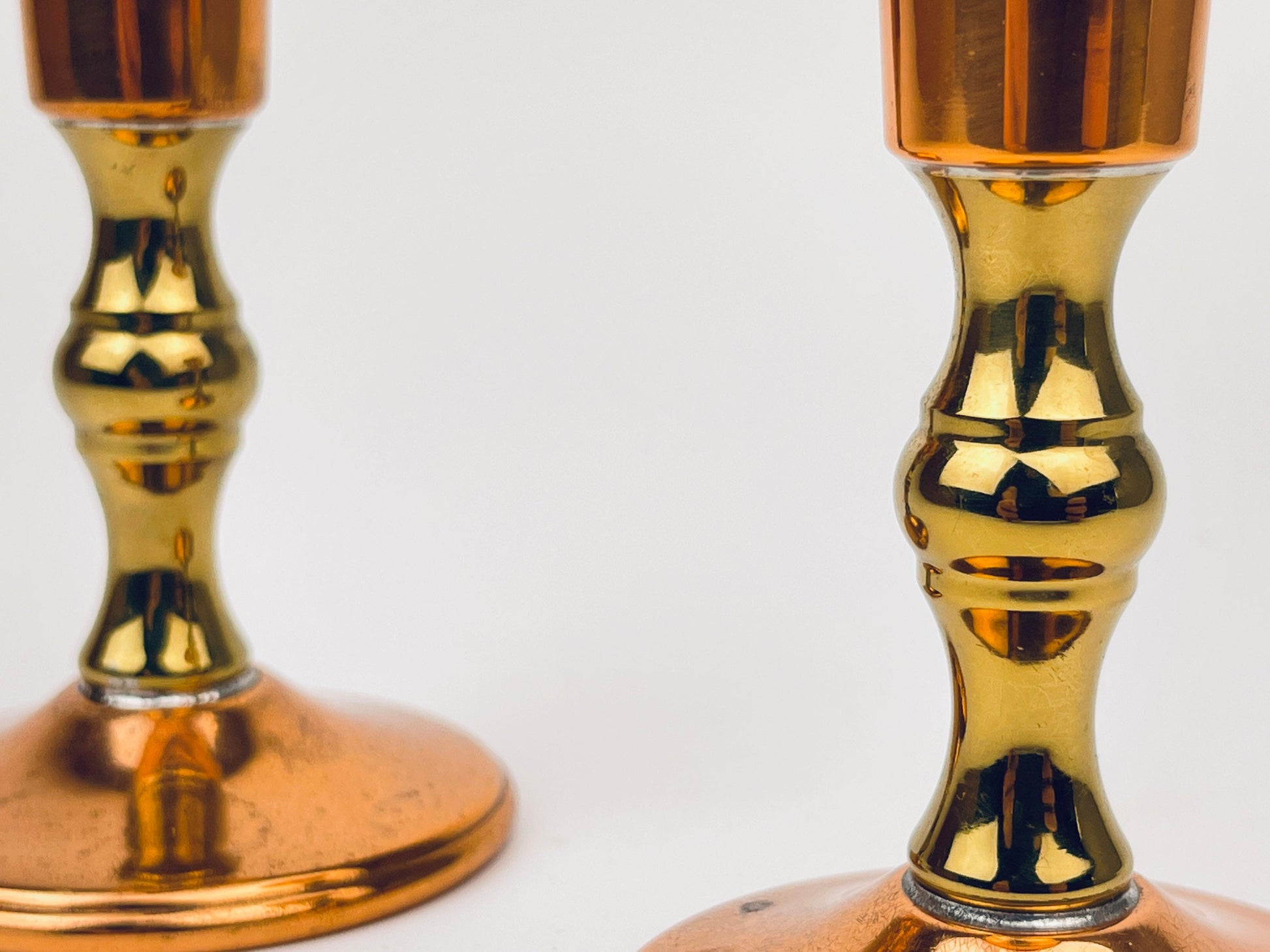 Product image for 'vintage copper brass candlestick holders attractive aged metal patina set of two 2 coppercraft guild' (view 77756a)
