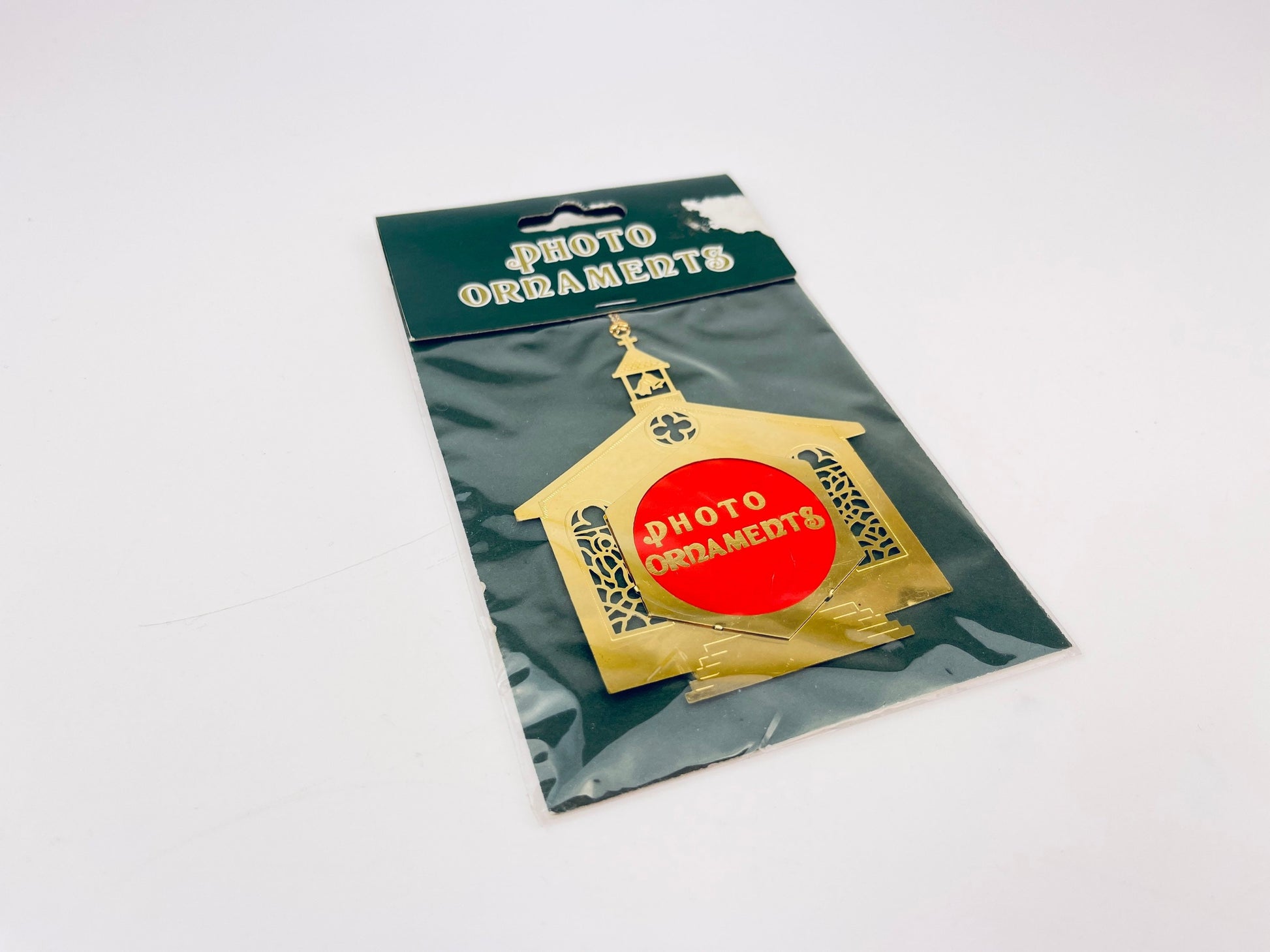 Product image for 'vintage solid brass christmas photo ornament church chapel' (view a6ddff)