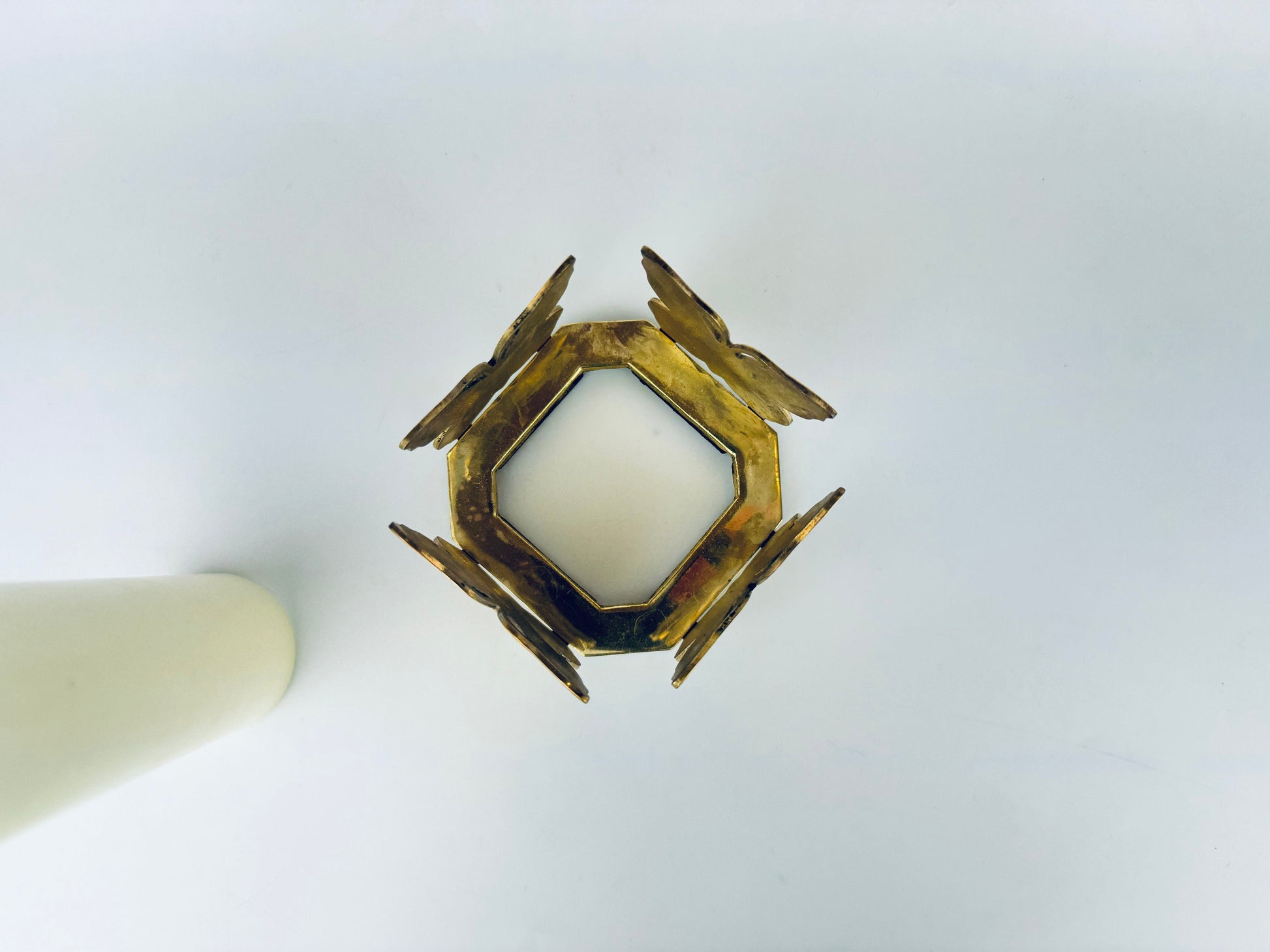 Product image for 'vintage solid brass square butterfly candle crystal ball holder attractive aged metal patina' (view 3b2b8b)