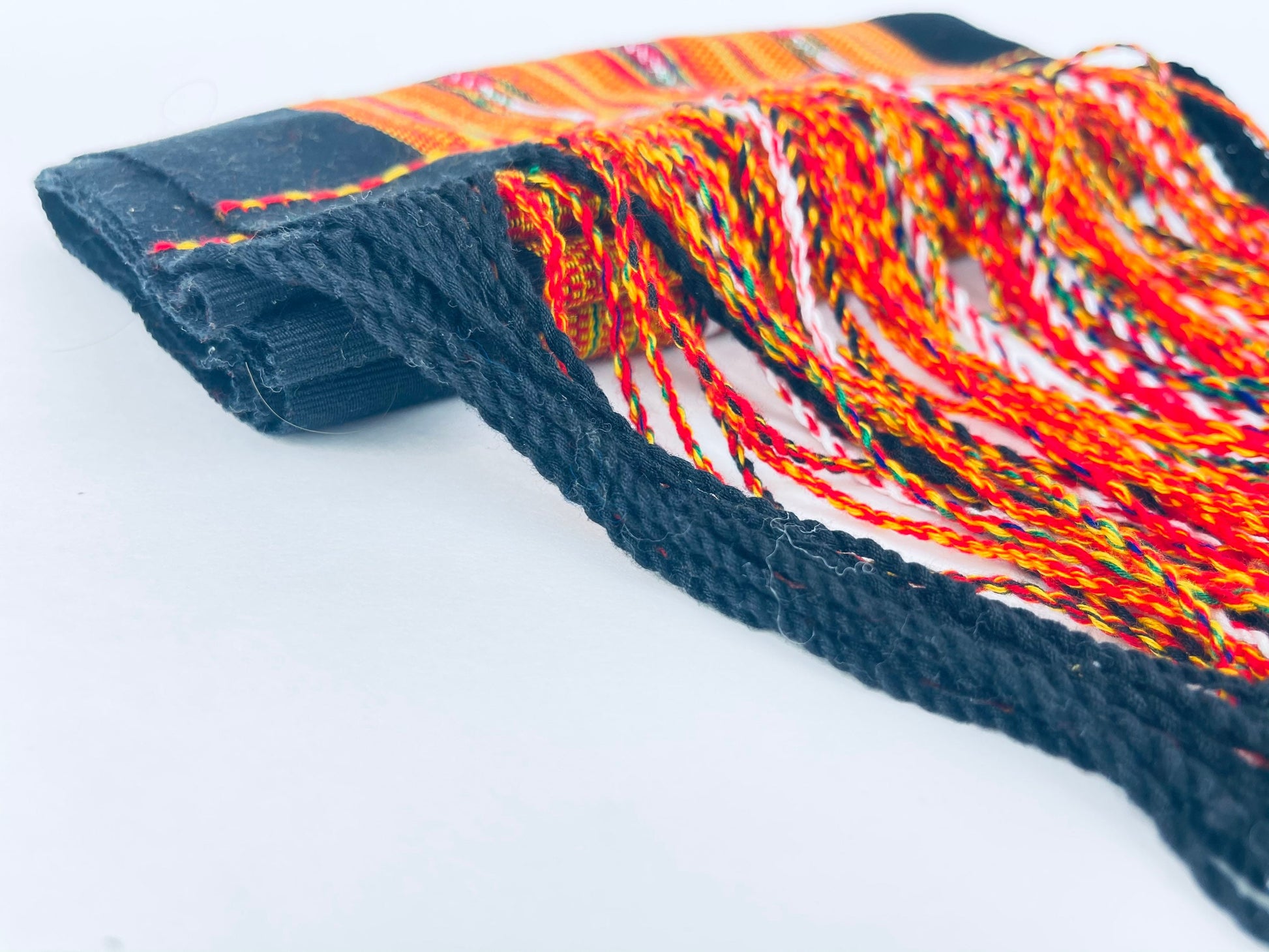Product image for 'vintage 70s rectangular striped fringe table runner' (view 1282cb)