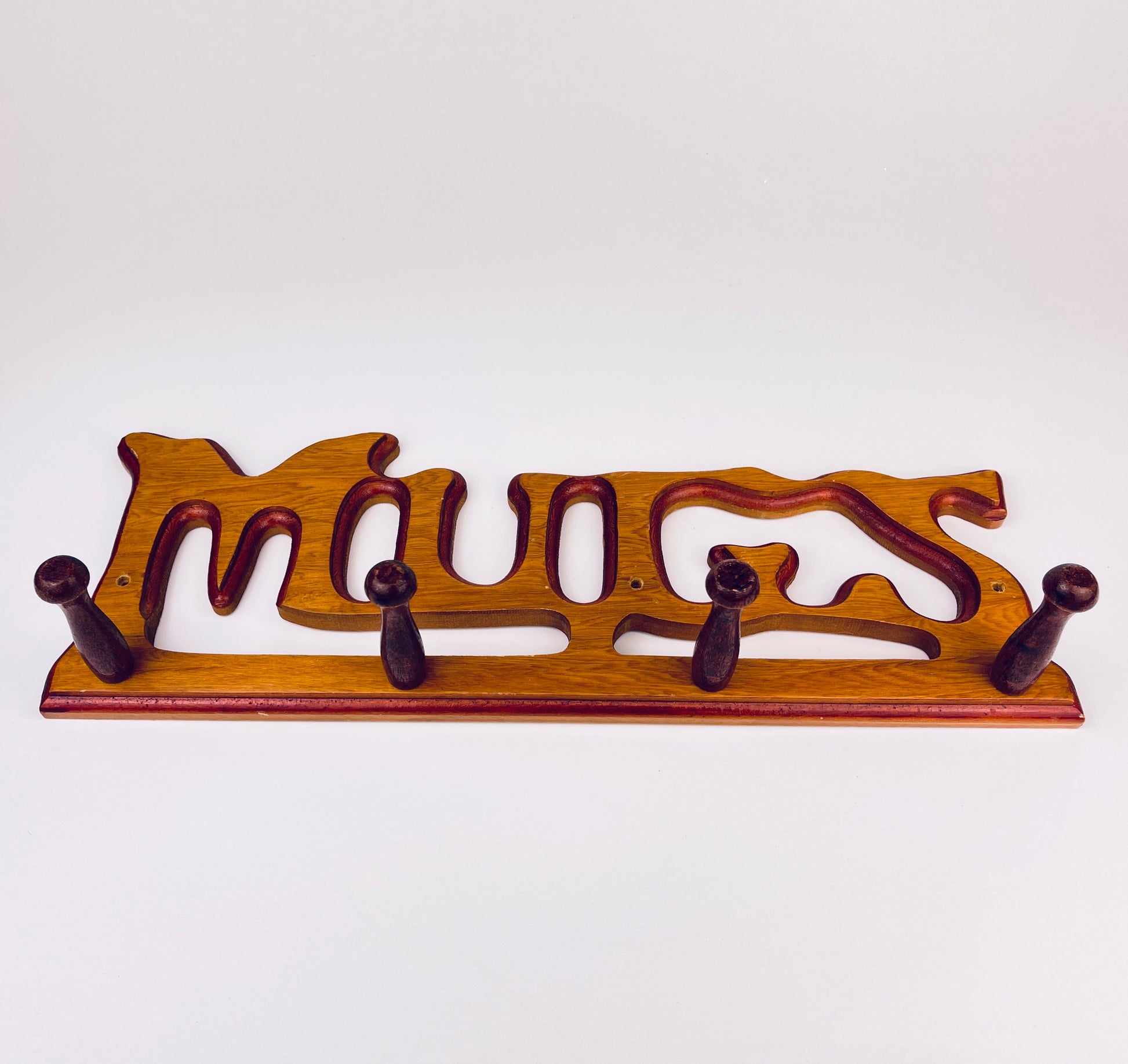 Product image for 'vintage solid wood mug rack organizer rustic brown kitchen wall peg shelf' (view 8e955f)