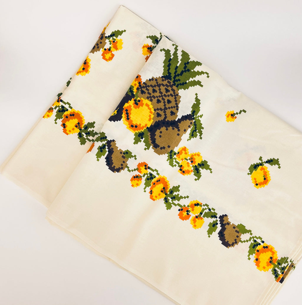 Product image for 'vintage 1960s pixel fruit tablecloth tropical retro kitchen linen' (view eac04c)