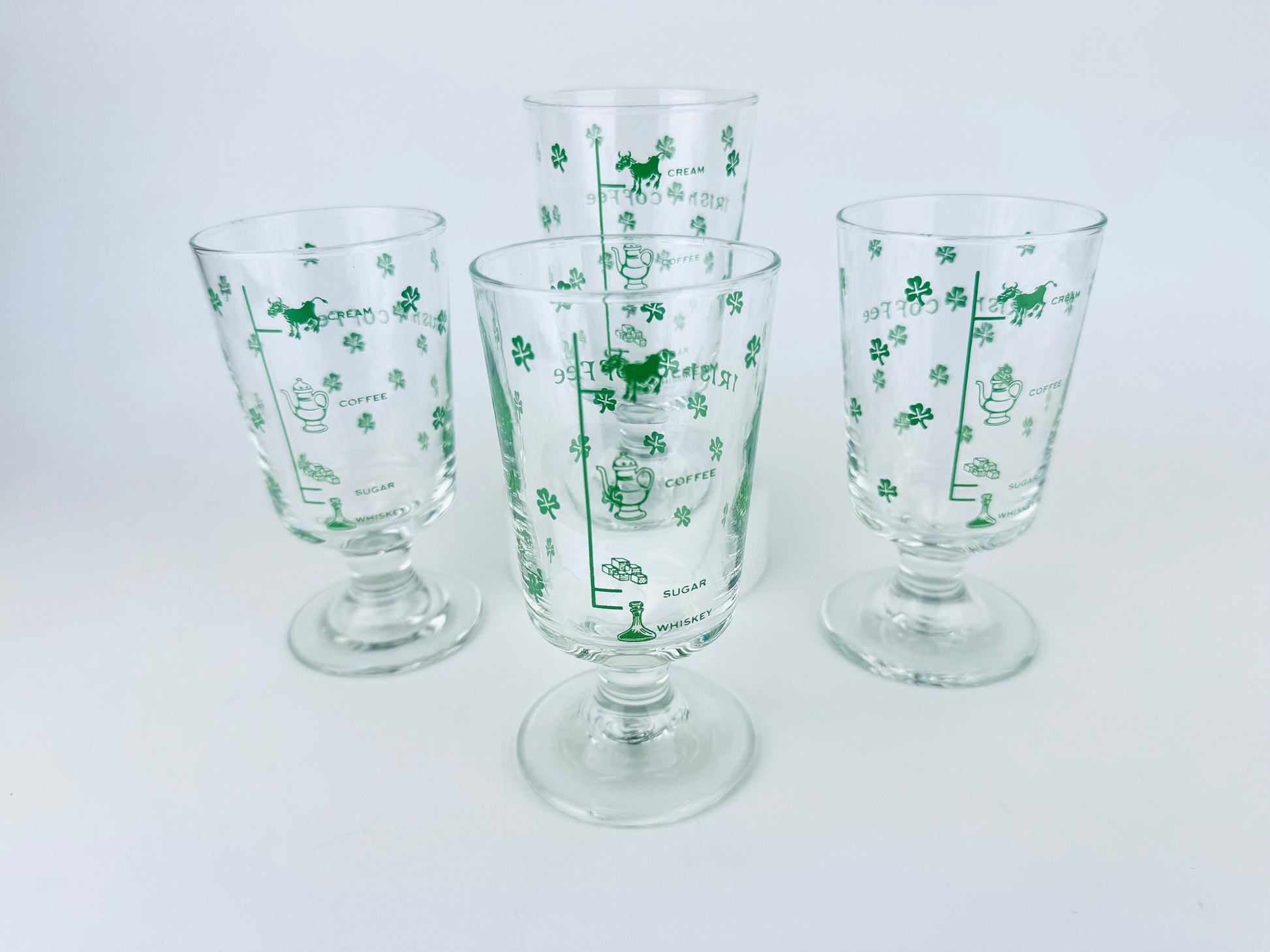 Product image for 'vintage irish coffee green shamrock pedestal glasses goblets set of four 4' (view a8e1f5)