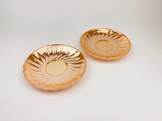 Product image for 'vintage peach lustreware swirl demitasse espresso saucer plate replacement anchor hocking fire king made in usa set of two 2' (view e57dfa)