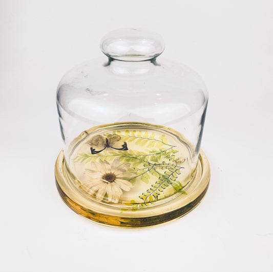 Product image for 'vintage pressed butterfly foliage lucite glass dome cloche design gifts mcmlxxiv 1974 made in usa' (view e23427)