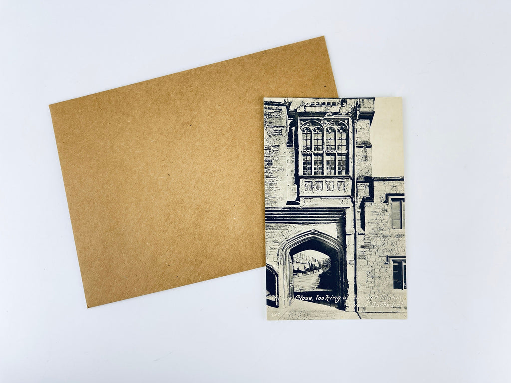 Product image for 'vintage vicars close wells cathedral england postcard black white' (view 4ec94b)