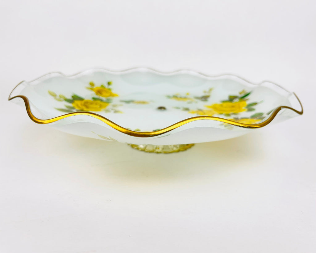 Product image for 'vintage ruffled glass yellow rose floral pedestal bowl james clarke sons england stoke on trent' (view e675f3)