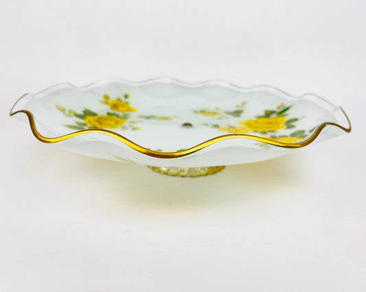 Product image for 'vintage ruffled glass yellow rose floral pedestal bowl james clarke sons england stoke on trent' (view e675f3)