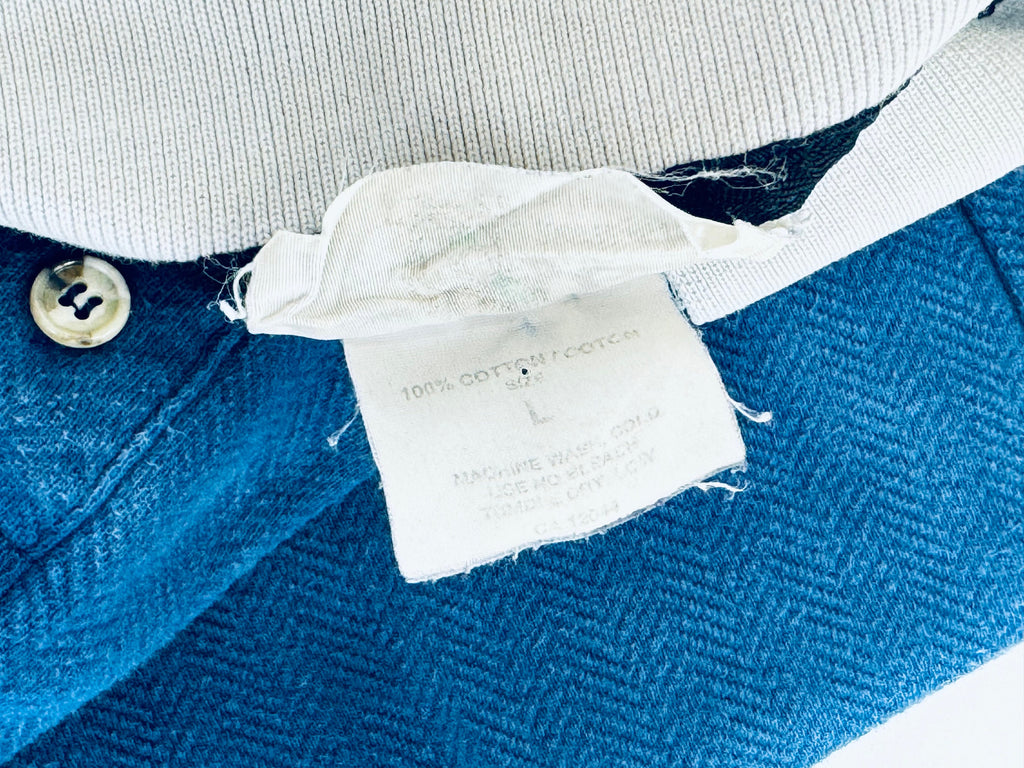 Product image for 'vintage global canada 1990s 100 cotton short sleeve polo shirt blue grey collar made in canada' (view 33aa6c)