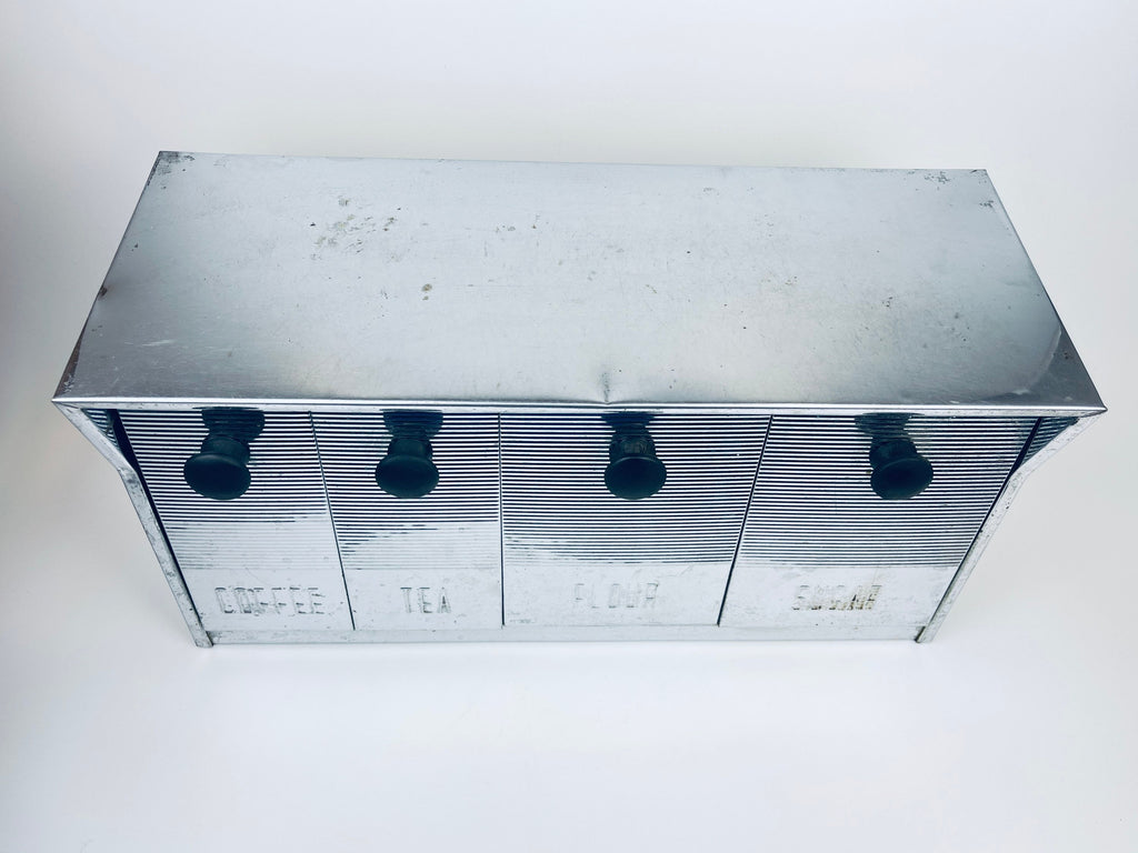 Product image for 'vintage krestline speco products silver metal countertop wall canisters set of four 4 flour sugar coffee tea' (view 29a8bd)