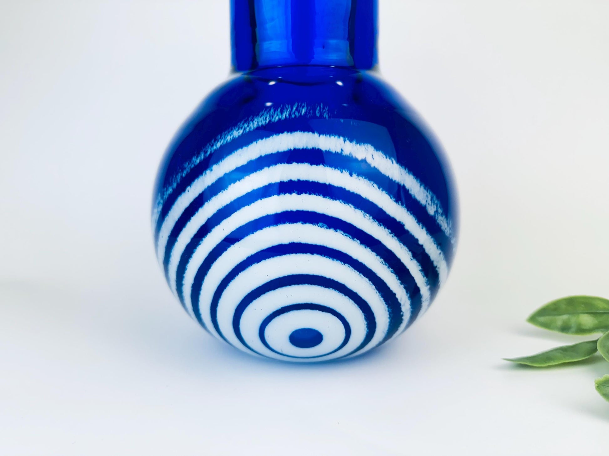 Product image for 'vintage collectible czechoslovakia crystal glass vase cobalt blue white ring design by jan exnar 2002' (view f26d8f)
