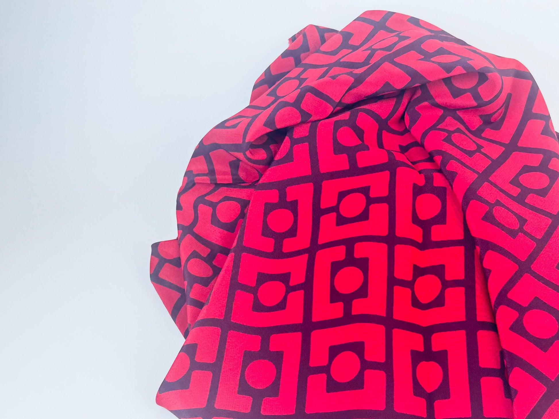 Product image for 'vintage francesca koshibo printed lava red black abstract geometric silky polyester fabric 1970s material' (view 1c4122)