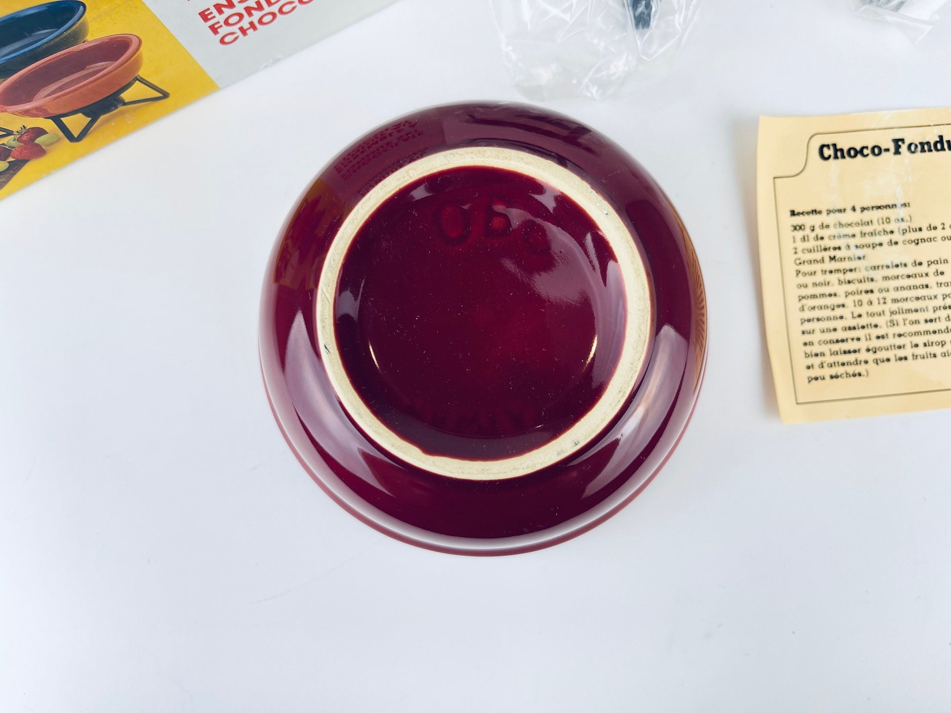 Product image for 'vintage obo cranberry ceramic chocolate fondue set new old stock nos' (view fa3b76)